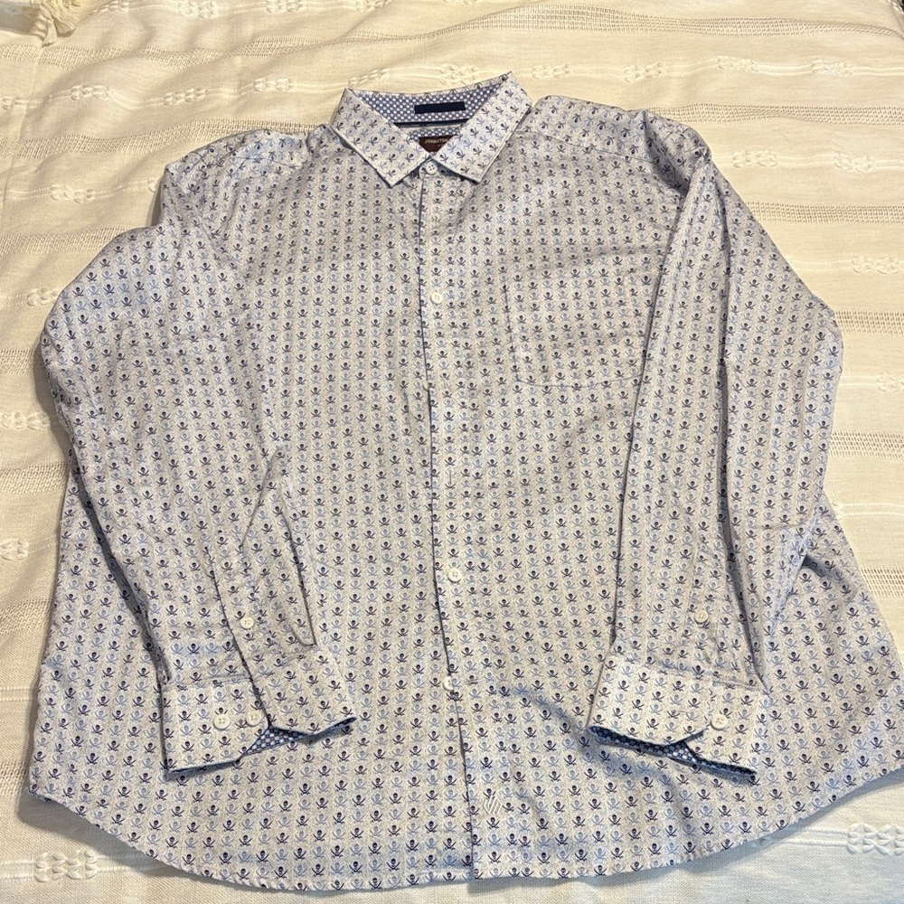 Johnston & Murphy Light Blue Patterned Casual Shirt